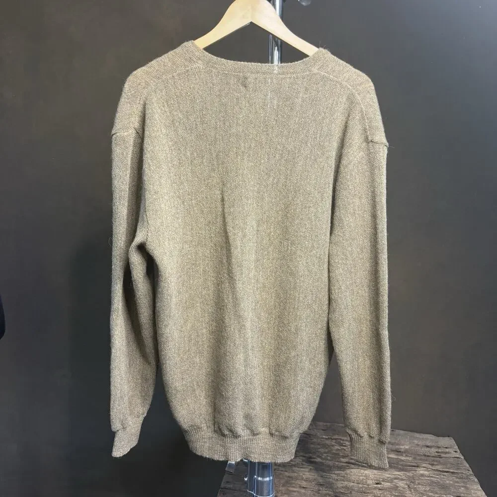Andean 100% Alpaca Made In Peru Grey /Tan V-neck Puller over Sweater Size XL